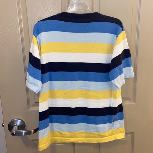 Large Yellow, Blue, Black, and White Striped Polo T-Shirt - Picture 4 of 8